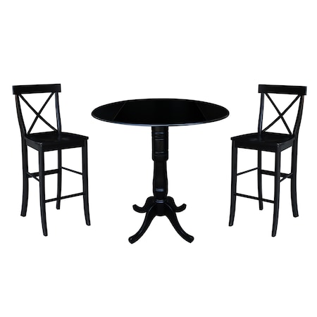 International Concepts Round 42 in Round Pedestal Bar Height Table with 2 Bar Height Stools, Black, 42 in W, 42 in L, Wood K46-42DPT-S6133-2